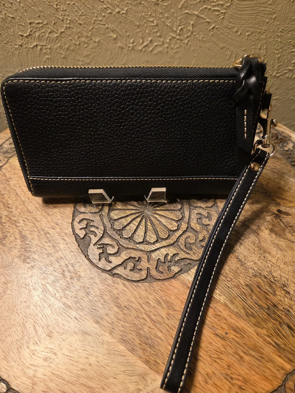 Dooney & Bourke Black Pebbled Leather Wristlet/Wallet